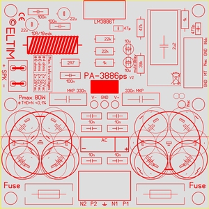 ELTIM PA-3886ps UFG, 80W versterker/netvoeding module