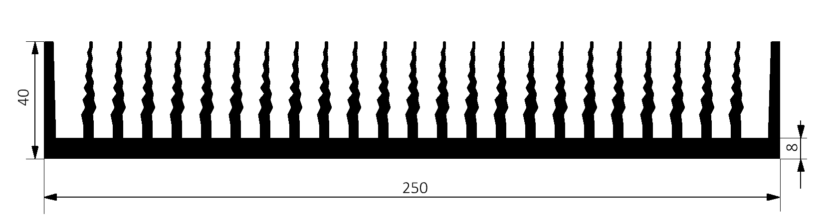 MODU 3PD05250, heatsink 210x250x40mm, black. 0,23K/W