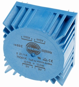 TALEMA Toroidal trafo, PCB mount, 25VA, 2x115V>2x9V