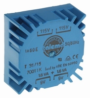 TALEMA Toroidal trafo, PCB mount, 3,2VA, 2x115V>2x9V