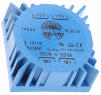 TALEMA Toroidal trafo, 7VA, 2x115V>2x18V
